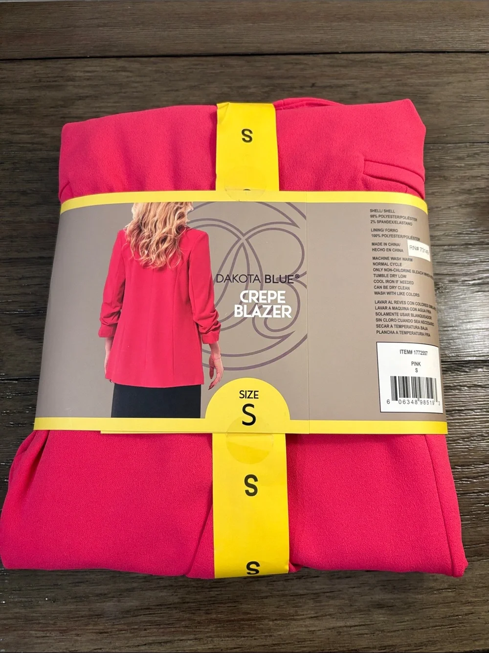 NWT [Dakota Blue] Crepe Open-Front Ruched 3/4 Sleeve Blazer Hot Pink Women’s S - Picture 5 of 6
